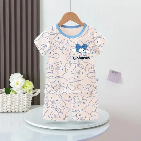 Anime Summer Kids Ice Silk Pajamas Kawaii MyMelodys Kuromis Cinnamorolls Cartoon Short Sleeve Cardigan Loungewear Set