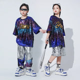 Kids Hip Hop Clothing Sequined T Shirt Loose Silver Shorts Pants for Girls Boys Street Jazz Dance Costumes Performance Outfits