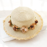 Simple Parent-child Summer New Women's Sun Hat Bucket cap beige lace Bowknot Flowers Ribbon Flat top Straw Hat Beach Caps Panama