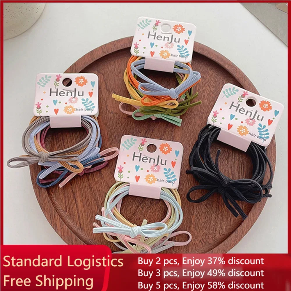 6pcs Pack Ins Style Simple Candy Color Elastic Hair Ties Children Daily Bowknot Hair Rope Women Ponytail Holder Accessories