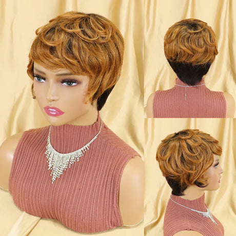 Straight Human Hair Wigs Short Bob Wig With Bangs Non Lace Front Wigs For Women Pixie Cut Wig Natural Color Full Machine Made