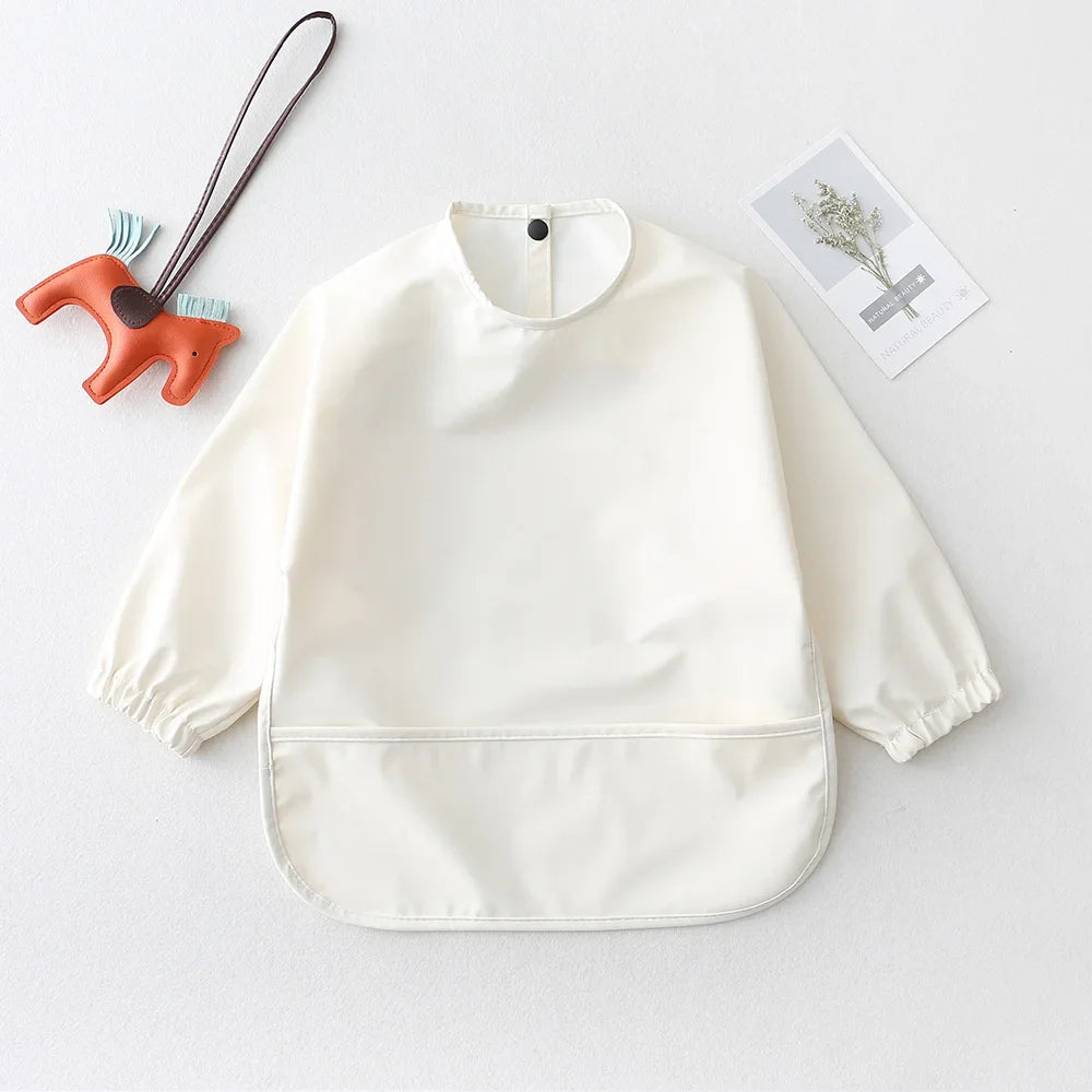 Baby Kids Toddler Long Sleeve Scarf Waterproof Art Smock Feeding Bib Apron Pocket Infant Boys Girls Burp Cloth Bandana Bibs