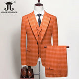 S-5XL ( Blazer + Vest + Pants ) Boutique British Style Mens Suit Plaid Groom Wedding Dress Business Casual Formal Suits 3Pcs Set