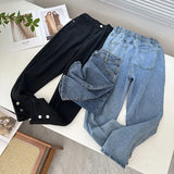 Spring Autumn Clothing Women Drainpipe Jeans Plus Size Brief Denim Cotton Leg Opening Buttons High Waist Stretch Straight Pants