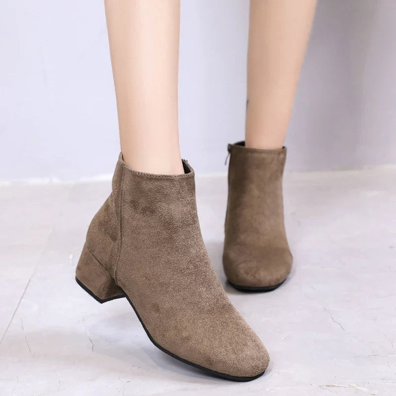 Women's Winter Boots 2023 New Suede Dress Women Warm Boots Fashion Mid-Heel Wool Warm Women's Ankle Boots