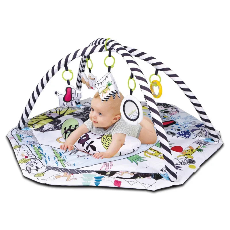 New Multifunctional Fitness Frame Round Play Crawling Mat 0-12 Months Baby Puzzle Game Blanket Fun Sounding Pendant Gift For Kid