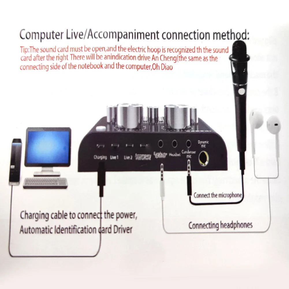 V8 Headset Microphone Live Broadcast For Mobile KTV Computer PC Audio Recording Singing External USB Voice Chat Home Sound Card