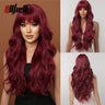 Copper Ginger Brown Wigs with Bangs Natural Synthetic Long Wavy Wigs for Black Women Afro Cosplay Daily Heat Resistant Hair Wig