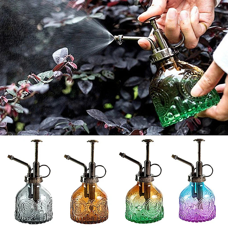 Vintage Glass Watering Can Retro Air Pressure Spray Bottle Garden Plant Watering Bottle Household Sprinklers Disinfection Tool