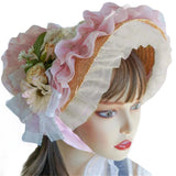 Japanese Lolita Sweet Handmade Straw Sun Hat Lace Patchwork Ribbon Bandage Bowknot Wide Brim Elegant Tea Party Beach Flat D0LF