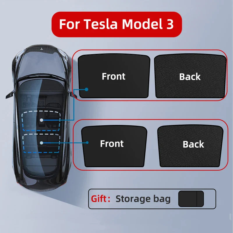 For Tesla Model 3 Y 2021-2023 New Upgrade Ice Cloth Buckle Sun Shades Glass Roof Sunshade Front Rear Sunroof Skylight