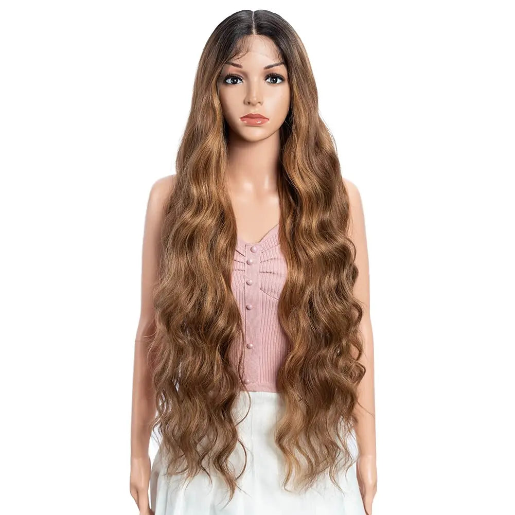 41in/104cm Lace Front  Super Long Wavy Wig Middle Part Lace  130% Density Synthetic Wigs