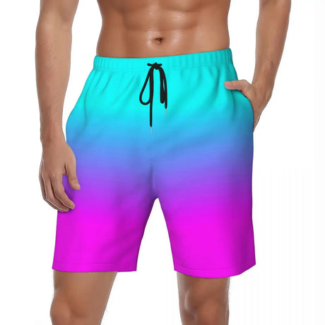 Man Board Shorts Rainbow Ombre Vintage Swimming Trunks Gradient Quick Dry Sports Fitness Hot Sale Plus Size Beach Short Pants