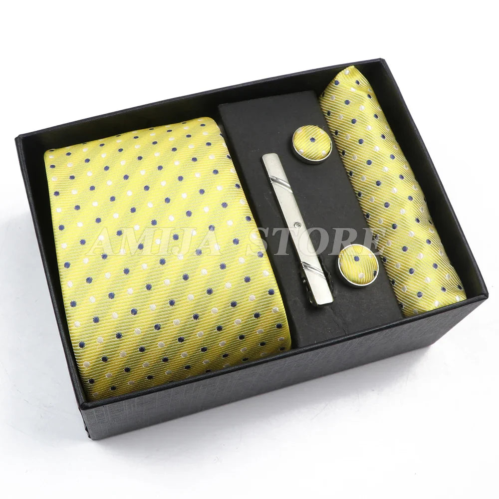 Men's Tie Gift Box With Neckties Handkerchiefs Cufflinks Tie Clips  Plaid Dot 5-Piece sets Group Business Wed Festival Formal Ti