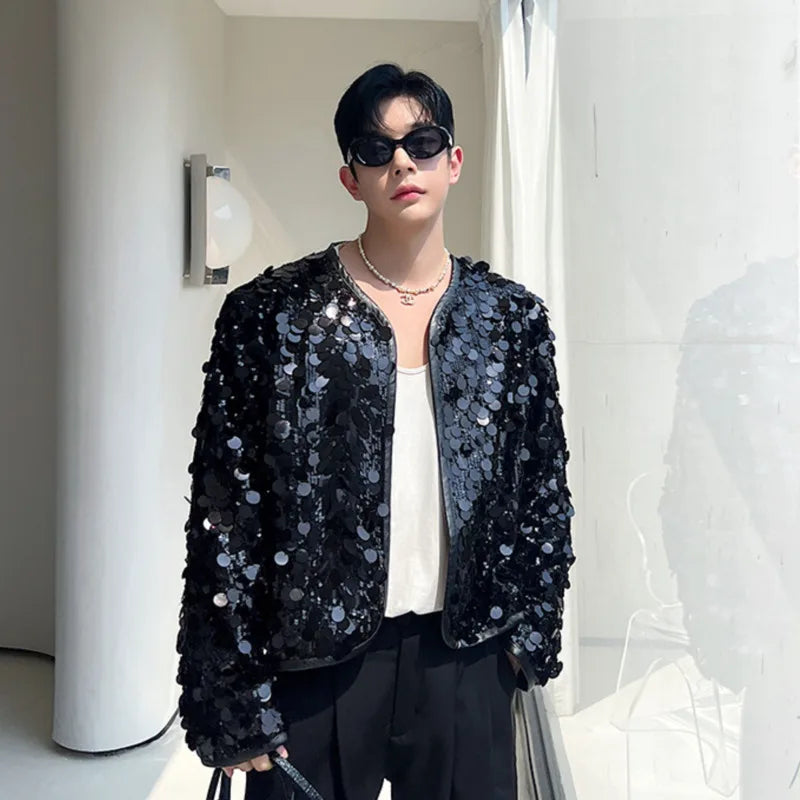 IEFB Sexy Man Jackets Fashion Korean Style Sequin Short Coat Trend Niche Design Men's Personality Clothing Autumn New Top 9C2073