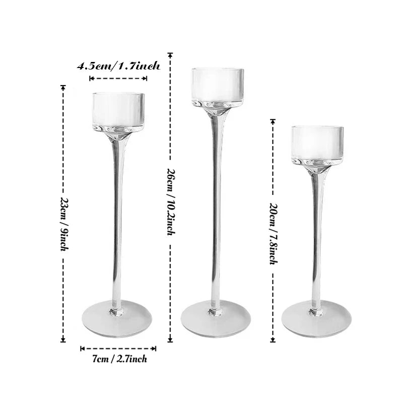 3pcs/Set Simple Wedding Decor Elegance Glass Candlestick Holder Different Sizes Transparent Candlestick Table Centerpiece Decor