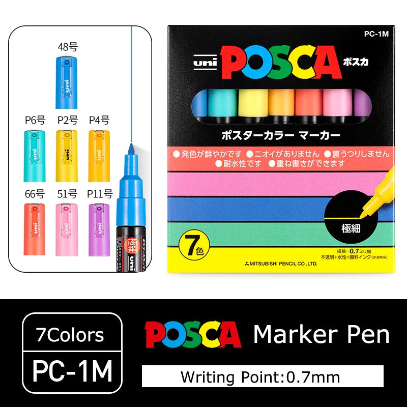 Japan Posca Marker Pen Set Non-Toxic Utilies Escolares Used On Multiple Materials Paper Cloth Glass Canvas Ceramic Plastic Safe