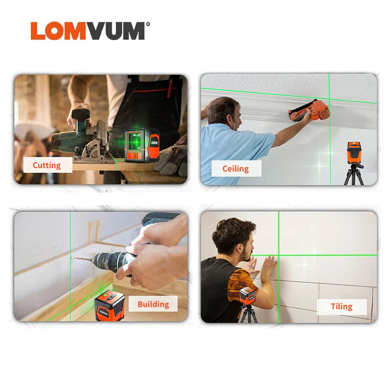 LOMVUM Mini Laser Level Green Beam Horizontal Vertical Cross-Line Powerful Light Source Acurate Measuring Tools Self-leveling