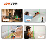 LOMVUM Mini Laser Level Green Beam Horizontal Vertical Cross-Line Powerful Light Source Acurate Measuring Tools Self-leveling