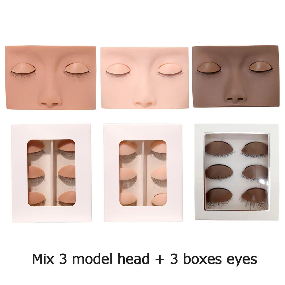 Training False Eyelash Practice Lash Silicone Mannequin Model Head for Beginner Training Set Practicing Eyelash Extension Tools