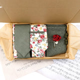 Viola Design Gift Box Hot Solid Floral Cotton Sock Necktie Set Clip Cufflinks Pin Hanky Men Wedding Party Daily Cravat Accessory