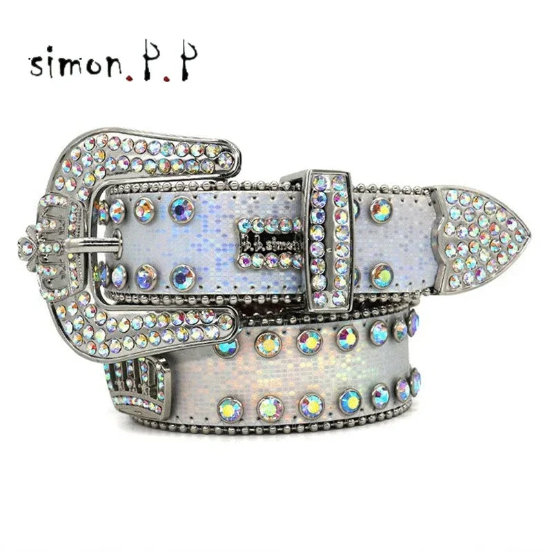 Punk Rock Colorful Rhinestones Belt Studded Western Bling Belts Y2K for Women Men Cowgirl Cowboy with Diamond Ceinture Femme