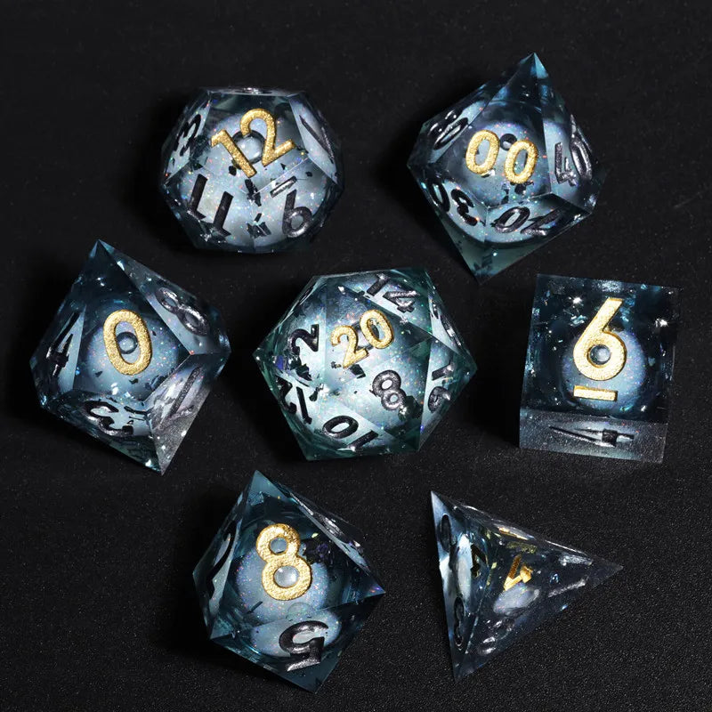 Mini Planet New Design Liquid Core Dice Set DND Handmade Polyhedral Resin Dice with Sharp Edges RPG Dice D&D Board Games