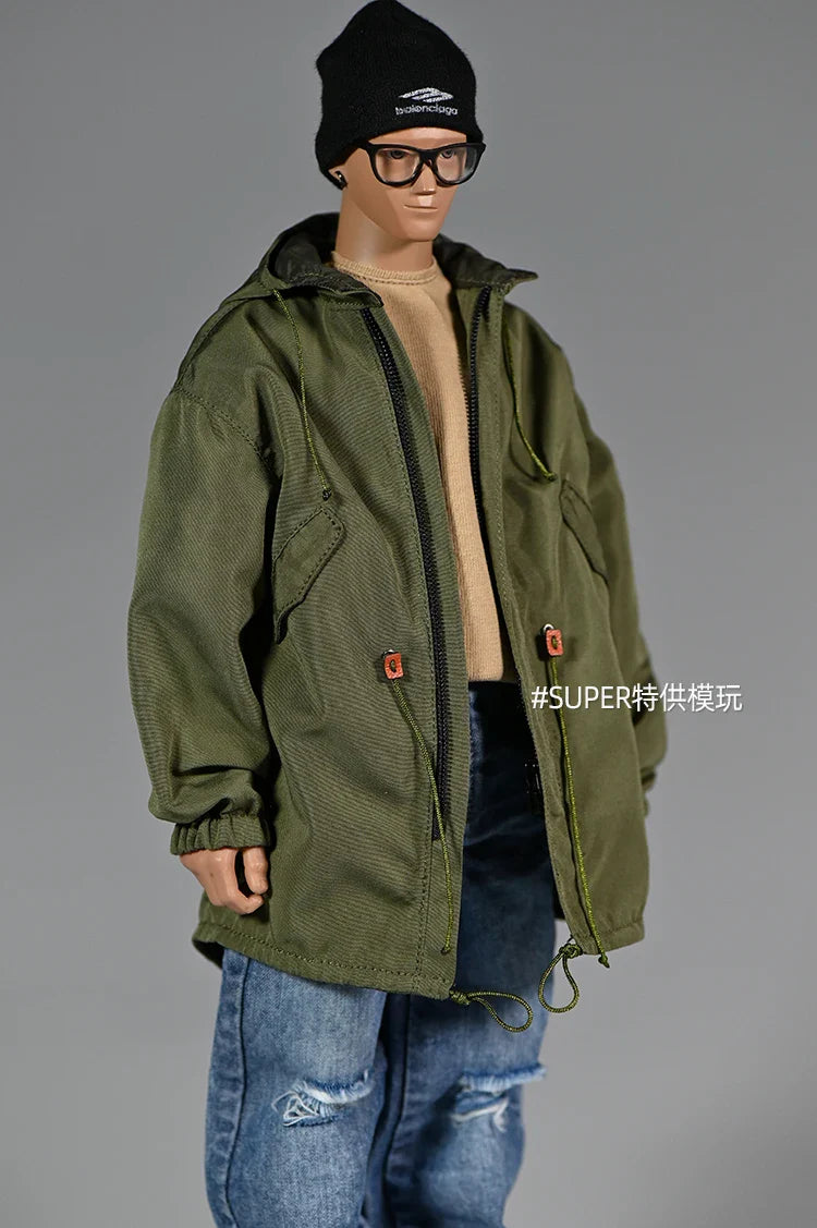 Multicolour 1/6 Fashion Soldier Mid Lengt Military Green Loose Zipper Loose Coat Adjustable Jacket For 12in Action Figures Body