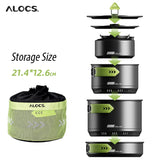 Alocs CW-C65 Camping Cookware Pots Fry Pan Water Kettle Set Compact Mess Kit Gear For Backpacking Travel Picnic Aluminum Alloy