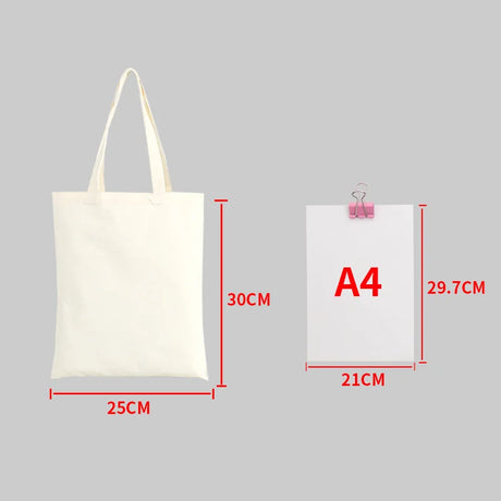 Large Capacity Canvas Shopping Bags DIY Folding Eco-Friendly Cotton Tote Bags Shoulder Bag Reusable Grocery Handbag Beige White