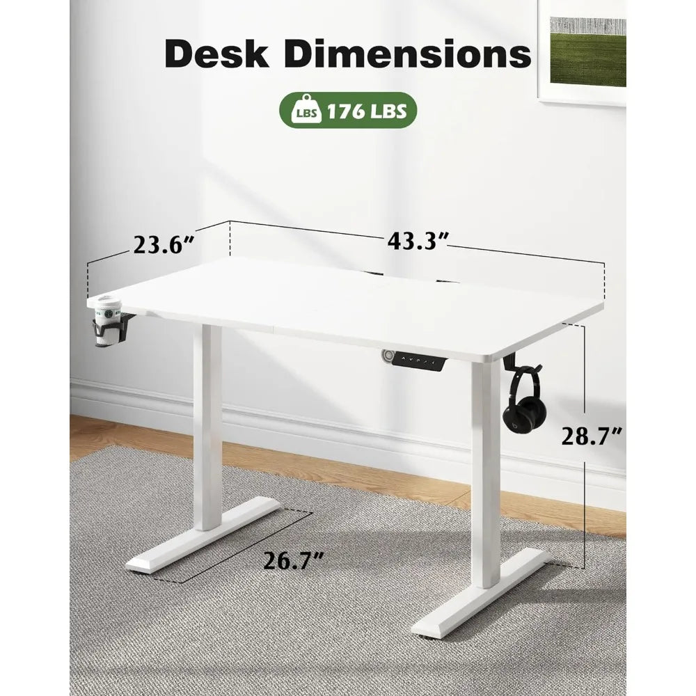 43 X 24 Inches Desk Interior Desktop for Pc Setup Accessories Electric Standing Desk 43 Inch Table Computer Offices White Mobile