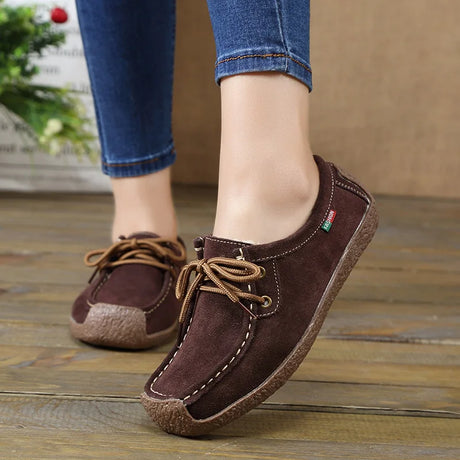 New Arrival Women Casual Shoes 2023 Suede Leather Flats Sneakers Lace Up Moccasins Ladies Shoes Fashion Loafers Plus Size 35-42