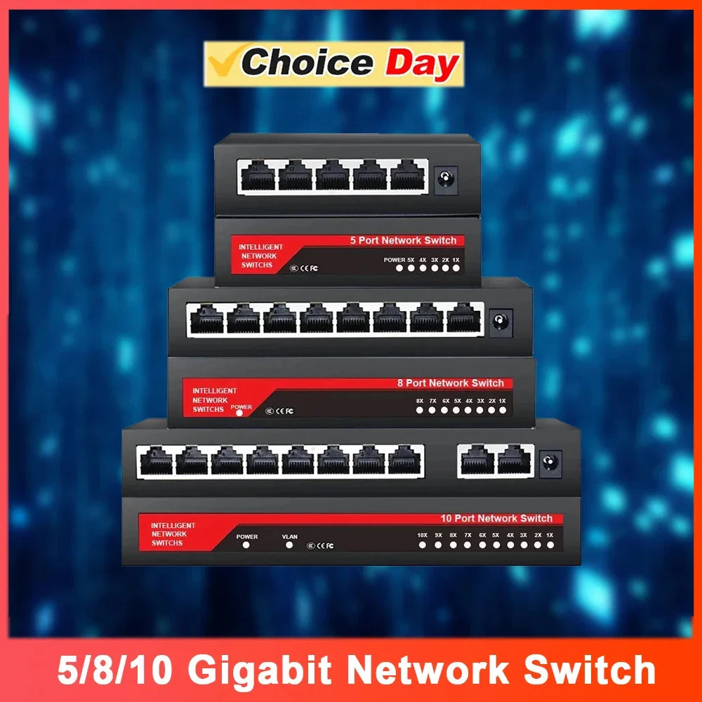 KuWFi Gigabit Network Switch 1000Mbps  Ethernet Switch 5/8/10 Port RJ45 LAN Hub Desktop Fast Switch for Office Dormitory Home