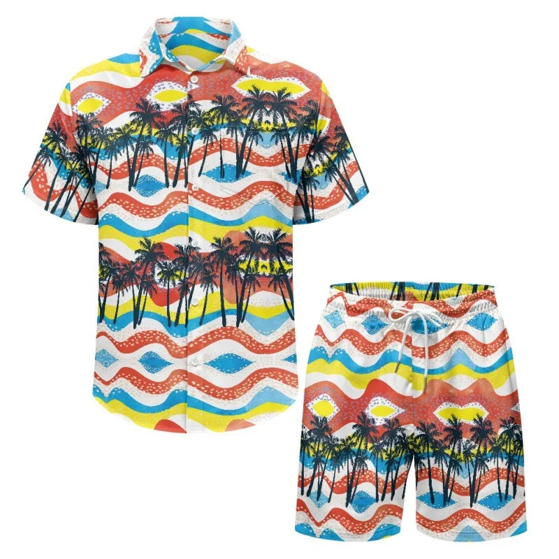 Hawaiian 2Pcs Shirts Suit Men Fashion Tracksuit 3D Print Shirt+Beach Shorts Fashion Two Piece Sets Hawaii Shirts Unisex Clothing