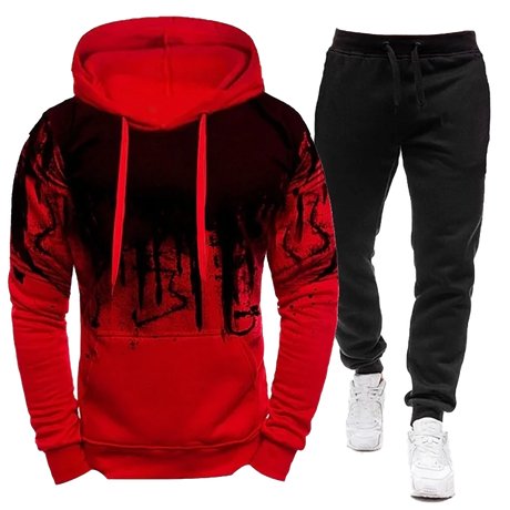 2023 Sportswear Men's casual Hoodie pants 2-piece autumn and winter jogging splash ink long sleeve splash ink sweater suit S-4XL