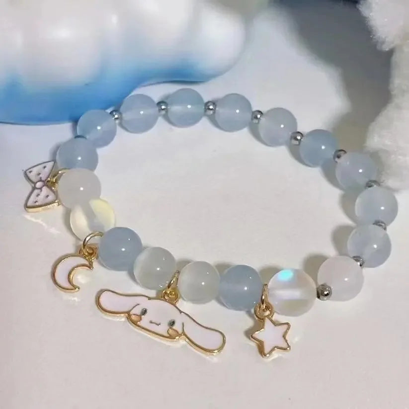 Sanrio Anime Summer Clear Jade Osmanthus Dog Bracelet Lovely Sweet Girl Student Crystal Bead Chain Animation Derivatives Gift