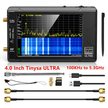 New Tiny Spectrum Analyzer TinySA ULTRA 4" Display 100kHz To 5.3GHz With 32GB Card Version V0.4.5.1 Network Internal Lan Tester