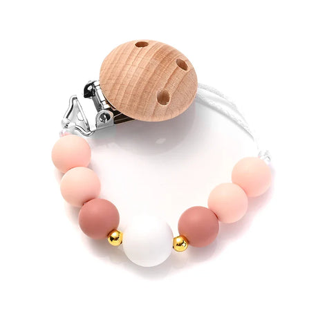 Baby Wooden Pacifier Clips Round Silicone Teether Beads Nipple Chain For Nursing Toys Gift Dummy Holder Chain BPA Free