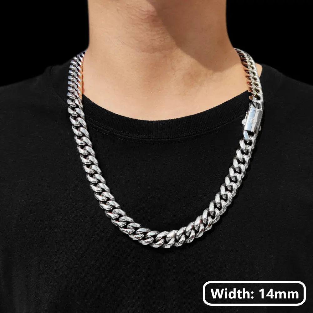 Hip Hop PVD Plated Stainless Steel Necklace Snap Clasp Men Miami Cuban Link Chain Jewelry For Girls Gift Free Laser Logo