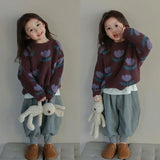 Children Clothing Girls Sweater 2023 Autumn and Winter New Korean Style Tulip Flower Pullover Sweater Fashion Stylish Top