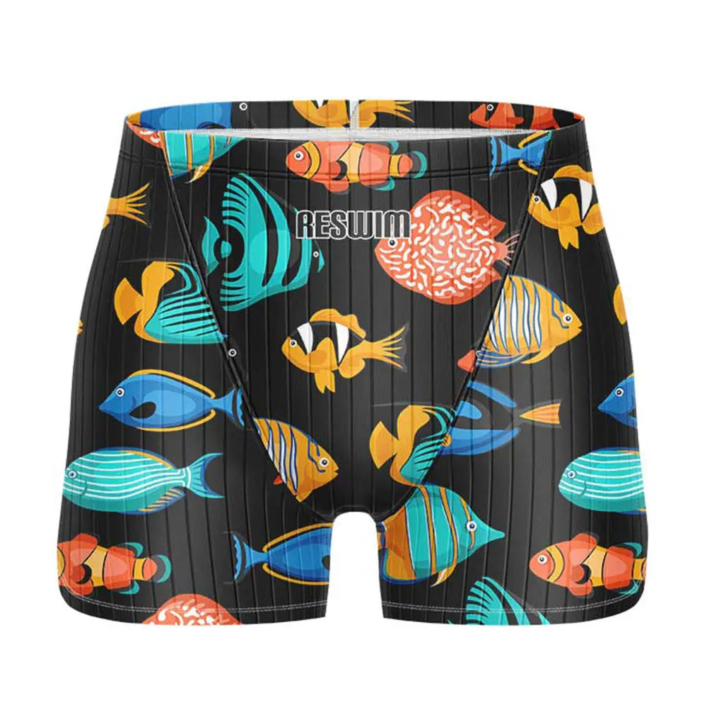 2024 Summer Swimming Trunks Men's Professional Tights Jammer Swimwear Outdoor Beach Printed Durable Training Surfing Swim Shorts