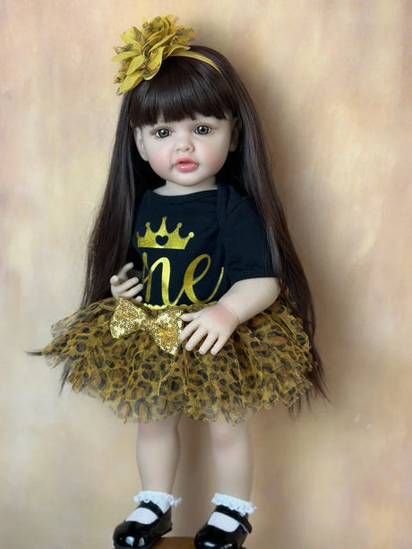 BZDOLL 55CM 22Inch Can Stand Reborn Baby Lifelike Girl Doll Full Soft Silicone Body Princess Toddler Bebe Birthday Gift