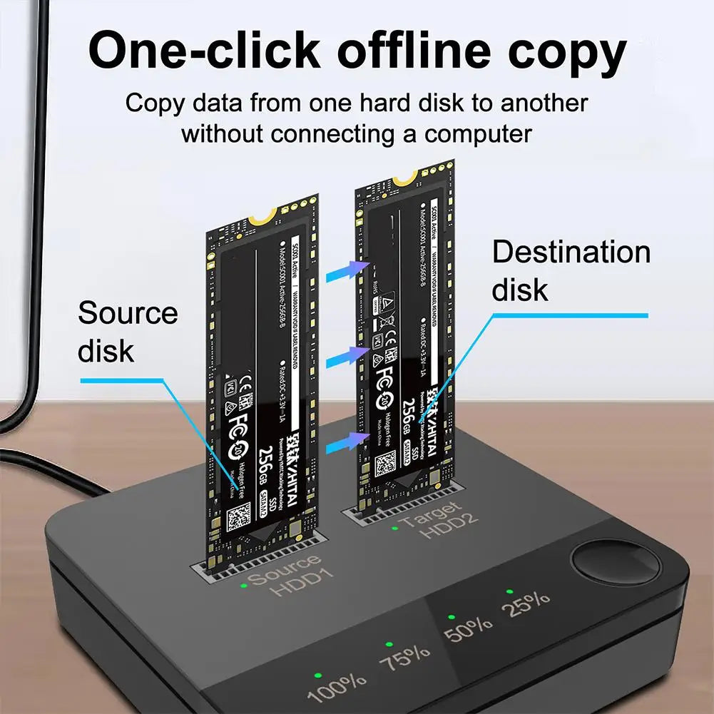 USB 3.1 M.2 SATA Dual-Bay NGFF SSD Enclosure Dock Station Clone SATA Drive State Offline Solid Reader M.2 Double Tray 2023