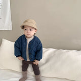 Autumn Winter Children Diamond Plaid Thicken Cool Denim Coat Kid Boy Retro Solid Cardigan Tops Girl Baby Cotton Casual Jacket