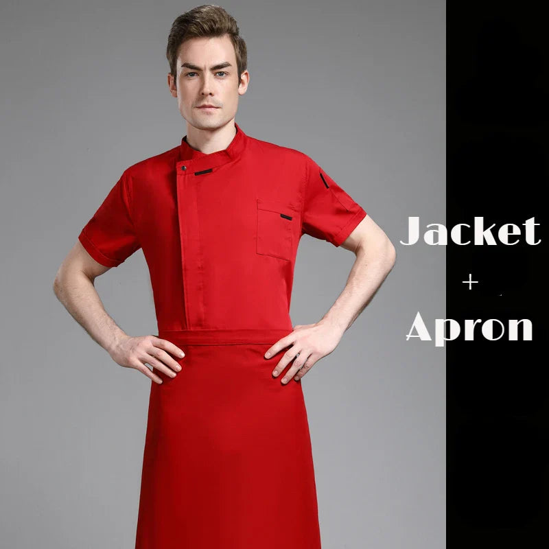 Unisex Chef Jacket Short/Long Sleeve Men Women Crossover Cook Coat Restaurant Waiter Uniform Kitchen Baker Wear