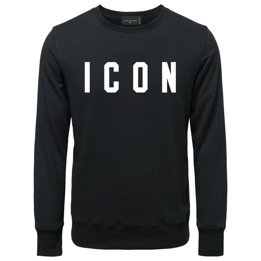 New ICON Men's Cotton Premium Round Neck Printed Letter Sweatshirt Classic Men / Women Round Neck Sweatshirt ICON Men's Hoodie