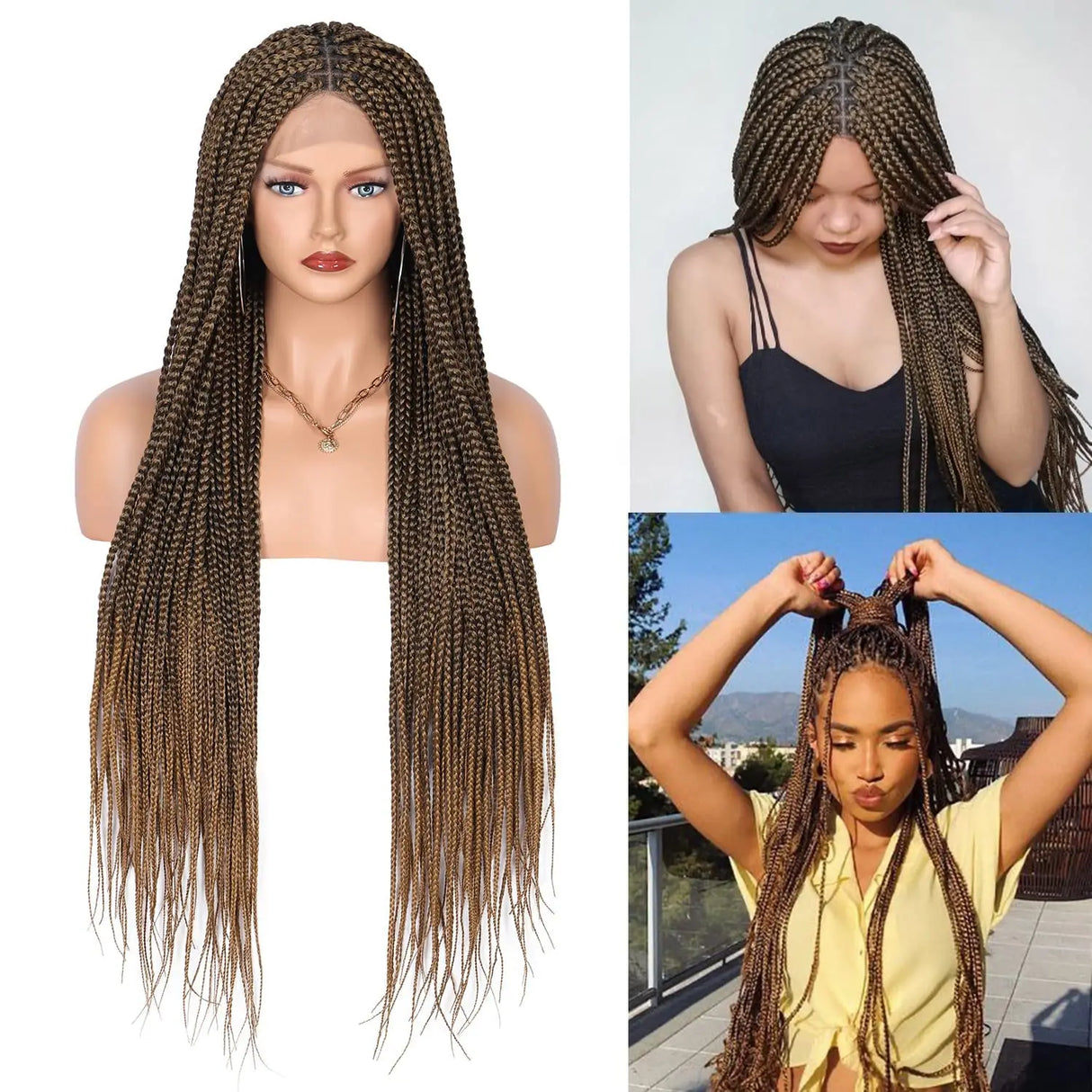 Viyskur 36 Inches Full Lace Front Knotless Box Braided Wigs With Baby Hair Super Long Synthetic For Black Women