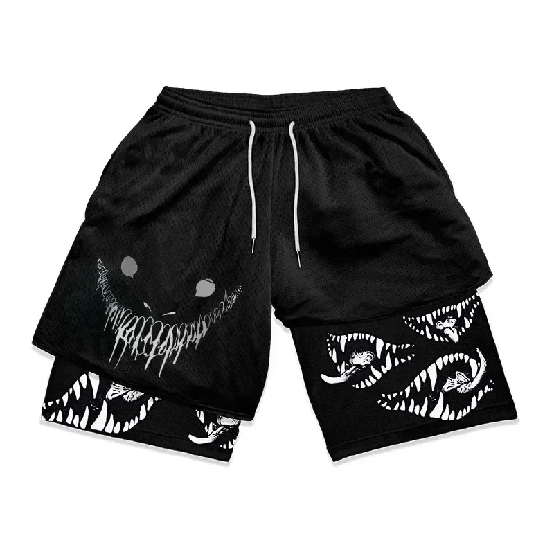 Anime Berserk 2 in 1 Gym Shorts for Men Active Athletic Compression Shorts 5 Inch Quick Dry Stretchy Training Fitness Workout