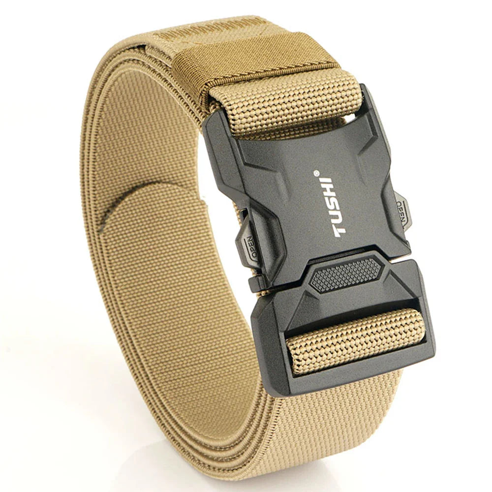 TUSHI NEW Quick Release Aluminum Alloy Pluggable Buckle Elastic Belt For Men Durable Tactical Belts Cowboy Outdoor Army Hunting