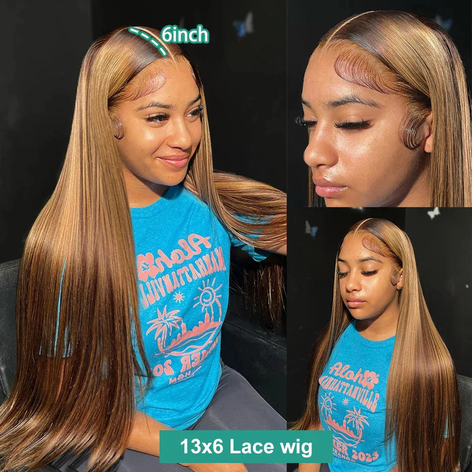 Melodie 250% HD 30 40 Inch Highlight Ombre Straight 13x6 Lace Front Wigs Human Hair 13x4 Lace Frontal For Black Women